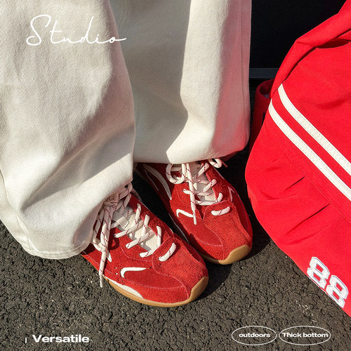 冉言2025春季新款复古百搭平底内增高德训鞋女软底休闲赛车鞋板鞋