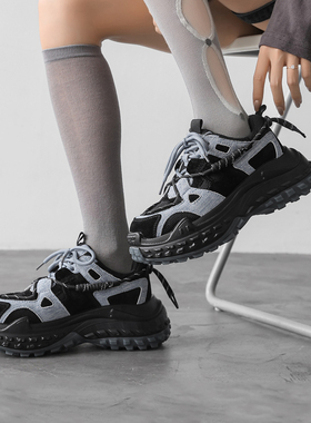 冉言 2025春新款百搭厚底增高老爹鞋运动休闲鞋女系带个性复古