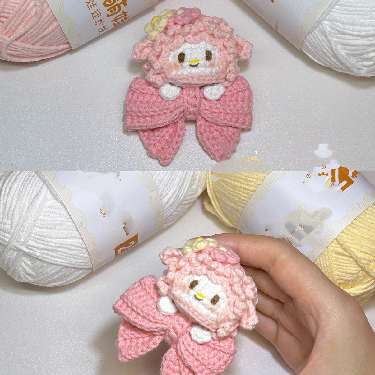 圣诞蝴蝶结Kitty凯蒂包挂件钥匙扣手工diy钩针钩织毛线材料包自制