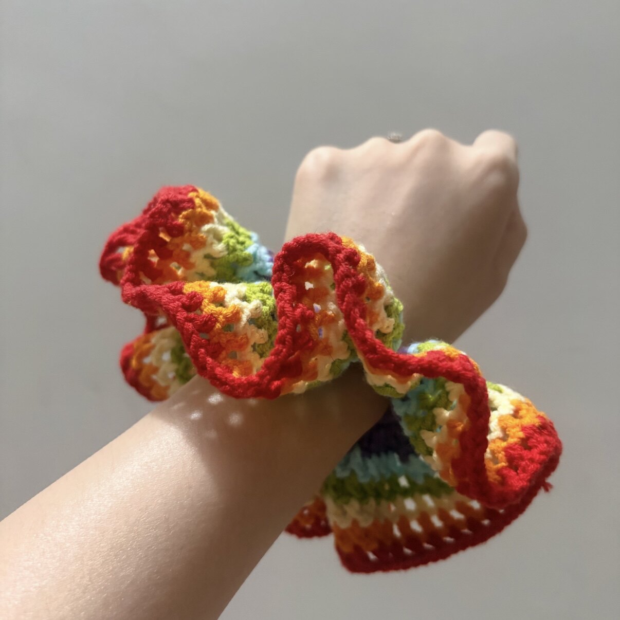 毛线钩针玫瑰花朵彩虹发圈diy自制材料包手工钩织发饰送闺蜜礼物