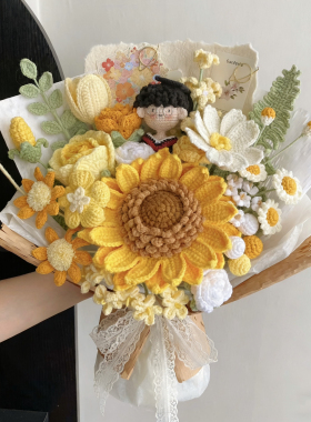 520礼物毕业花束礼物送同学向日葵玫瑰钩针钩织材料包diy手工编织