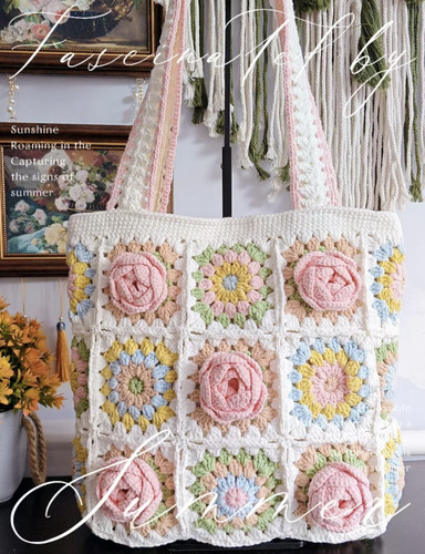 山茶花手工编织单肩包包diy材料包毛线钩针祖母格包礼物自制手作