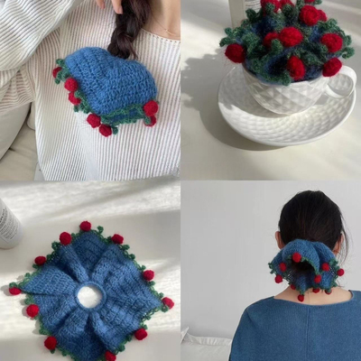 毛线钩针玫瑰花毯发圈diy自制材料包手工编织发饰手作送闺蜜礼物