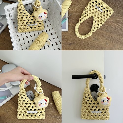 镂空包手工diy材料包毛线编织钩针夏季沙滩度假镂空手机包手提袋