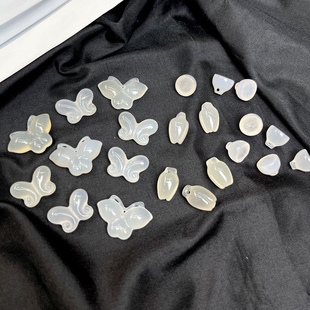 Ada珠宝天然白玉髓蝴蝶花苞莲蓬雕刻散珠配件手串项链编绳