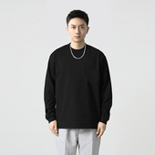 圆领内搭春秋季 百机小领口长袖 t恤男宽松纯色口袋打底衫 重磅原创