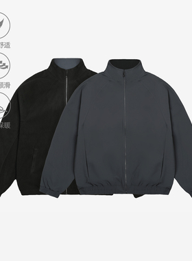 百机【两面穿】加绒夹克2025秋冬宽松摇粒绒外套简约百搭立领纯色