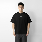 宽松休闲夏 女落肩原创设计打底衫 百机小领口t恤男条形码 印花短袖