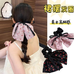 新款 韩系碎花裙摆发圈女温柔优雅低马尾发绳浪漫芭蕾系蝴蝶结头绳