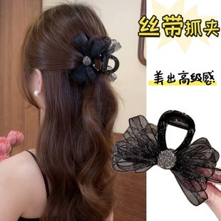 新款 丝带蝴蝶结中号抓夹精致优雅闪钻盘发章鱼夹女高级感半扎发夹