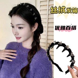 新款 水晶带齿波浪丝绒发箍高颅顶百搭洗脸头箍高级感碎发卡头饰女