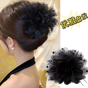 新款 羽毛花朵抓夹优雅气质大号发夹后脑勺超仙发饰高级感鲨鱼夹女
