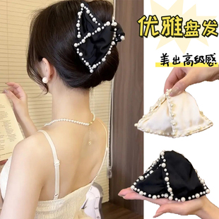 新款 复古钉珠蝴蝶结抓夹高级感优雅缎面鲨鱼夹轻奢小香风发夹 法式