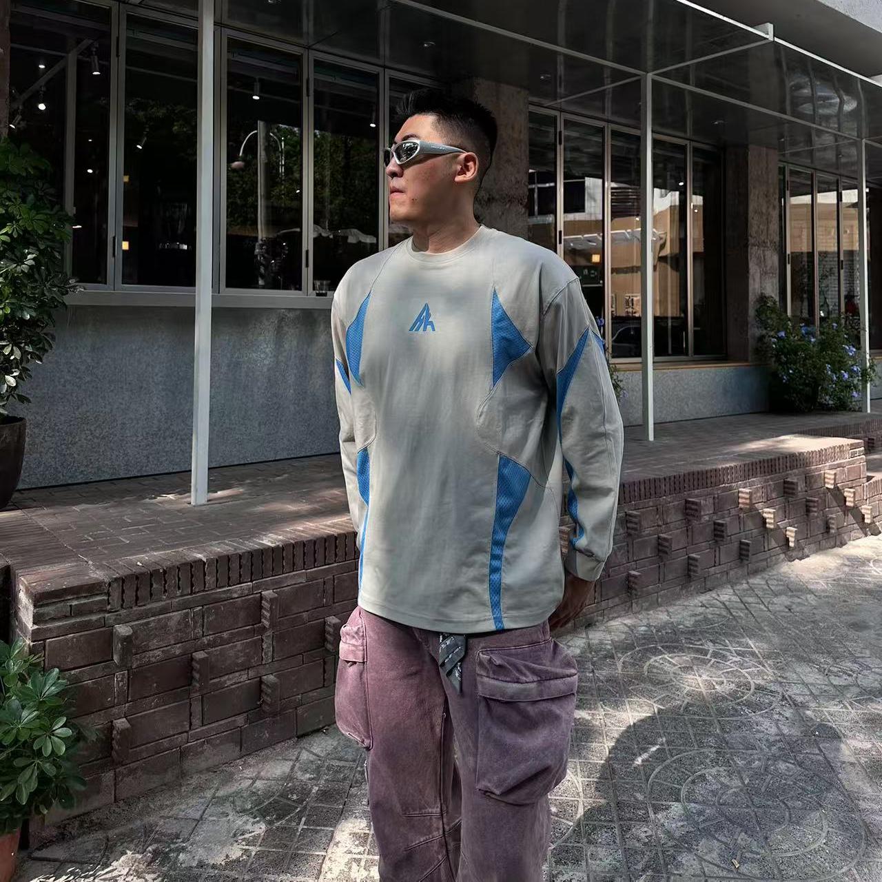 索罗娜撞色拼接网眼长袖体恤