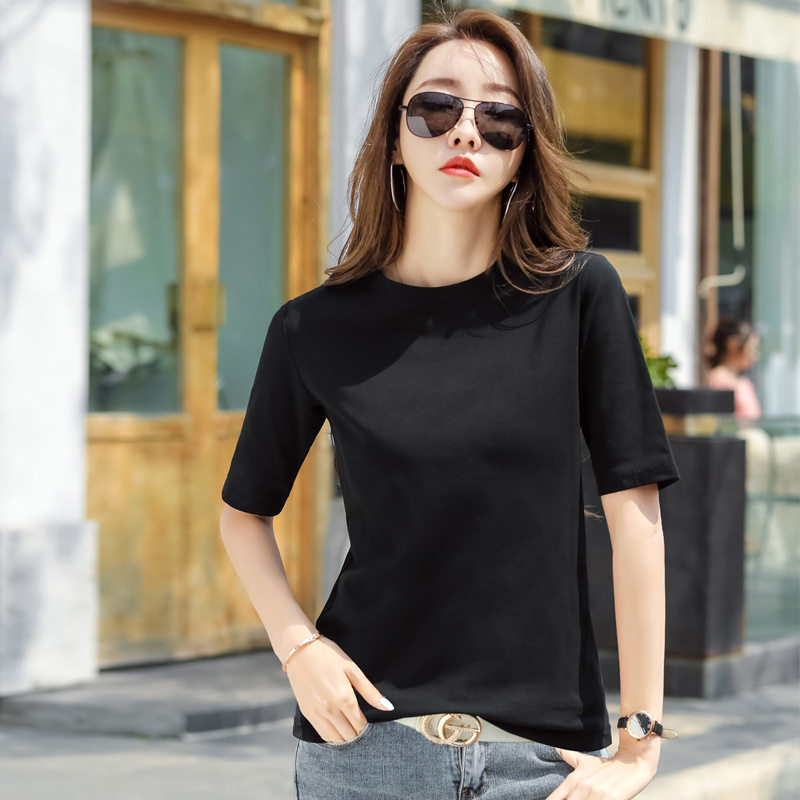 黑色五分袖t恤女高级感修身圆领百搭显瘦纯棉内搭打底衫2026新款,女装/女士精品,大码内搭,淘宝优惠券,粉丝福利购,淘宝优惠卷