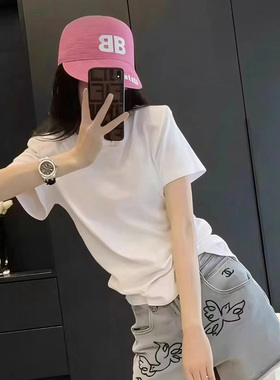 简约白色短袖T恤女宽松设计感小众上衣慵懒半袖打底衫2026新款