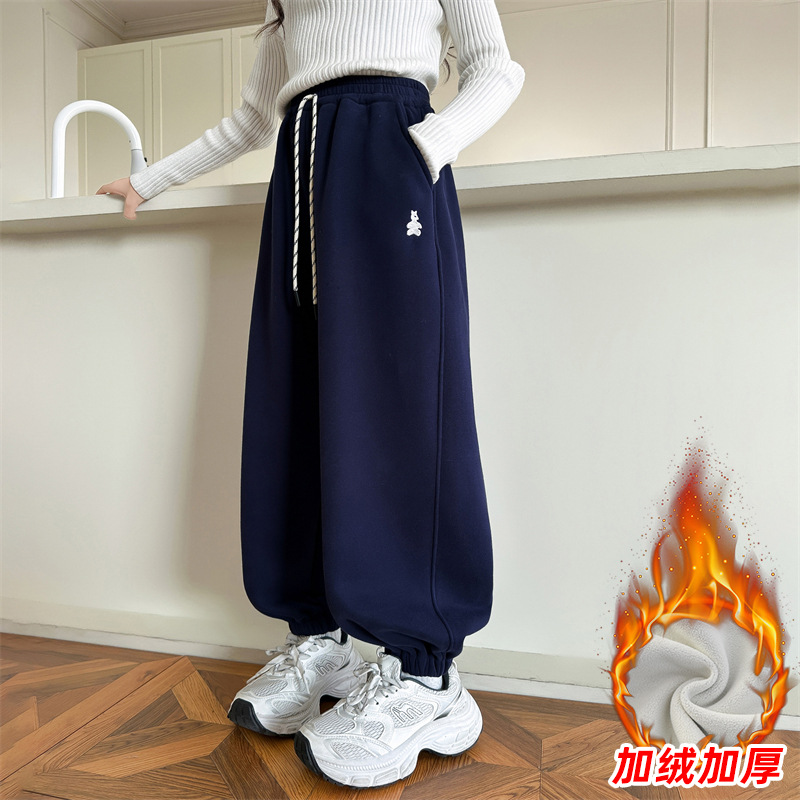 女童运动裤秋冬季新款8岁9女孩10加绒直筒休闲宽松卫裤小学生裤子