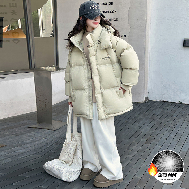 女童羽绒服冬装2024新款女大童冬季加厚白鸭绒外套儿童短款面包服