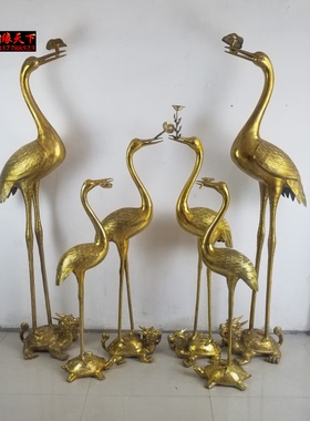 黄铜烛台灵芝龙龟厅堂摆放仙鹤