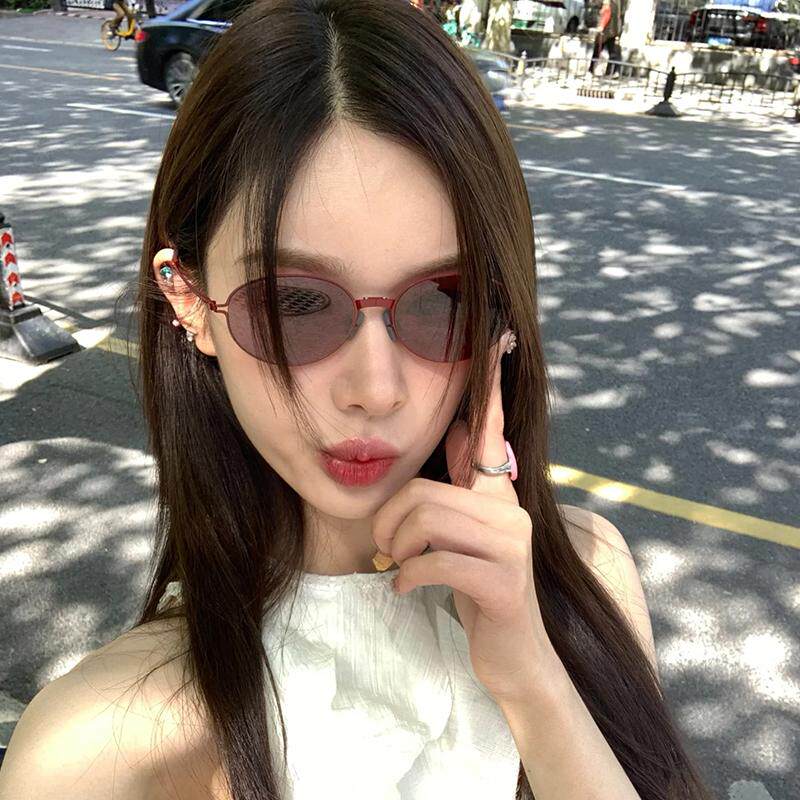 复古韩版椭圆个性红色高级感卡片墨镜女街拍网红太阳眼镜防晒Y2K