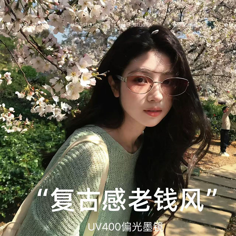 老钱风西柚粉偏光防晒墨镜女