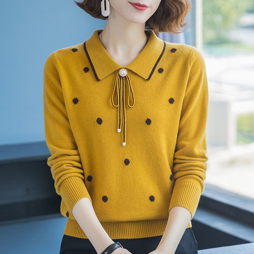 妈妈装套头翻领洋气毛衣针织衫