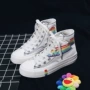 Giày vải cao đầy màu sắc nữ graffiti vẽ tay hip hop 2019 mới Hàn Quốc sinh viên nữ hoang dã cao eo - Plimsolls giày converse nữ cổ thấp