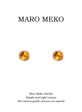 Maro Meko琥珀色耳钉女小众设计感2025新款秋冬耳环小巧精致耳夹