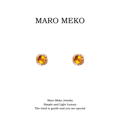 MaroMeko秋冬新款琥珀色耳钉