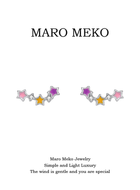 Maro Meko通体925银可爱彩色星星纯银耳钉小巧精致多巴胺夏季耳饰