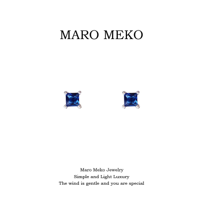 MaroMeko蓝色方糖耳钉