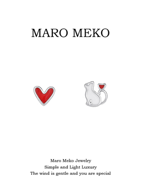 MaroMeko通体999银爱心猫咪耳钉