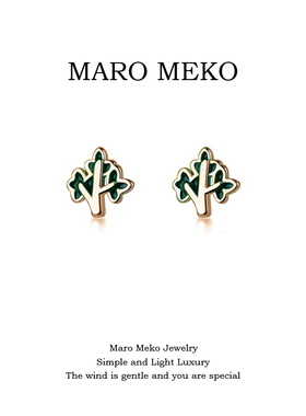 Maro Meko新款绿色滴釉小树耳钉简约小巧精致耳饰小众设计感耳夹