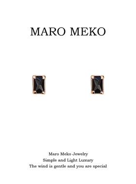 Maro Meko黑色锆石长方形耳钉轻奢高级感耳饰小巧精致日常耳夹女