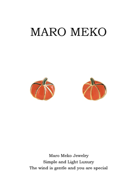 Maro Meko迷你可爱黄色南瓜小耳钉女简约小巧精致卡通耳饰小耳夹