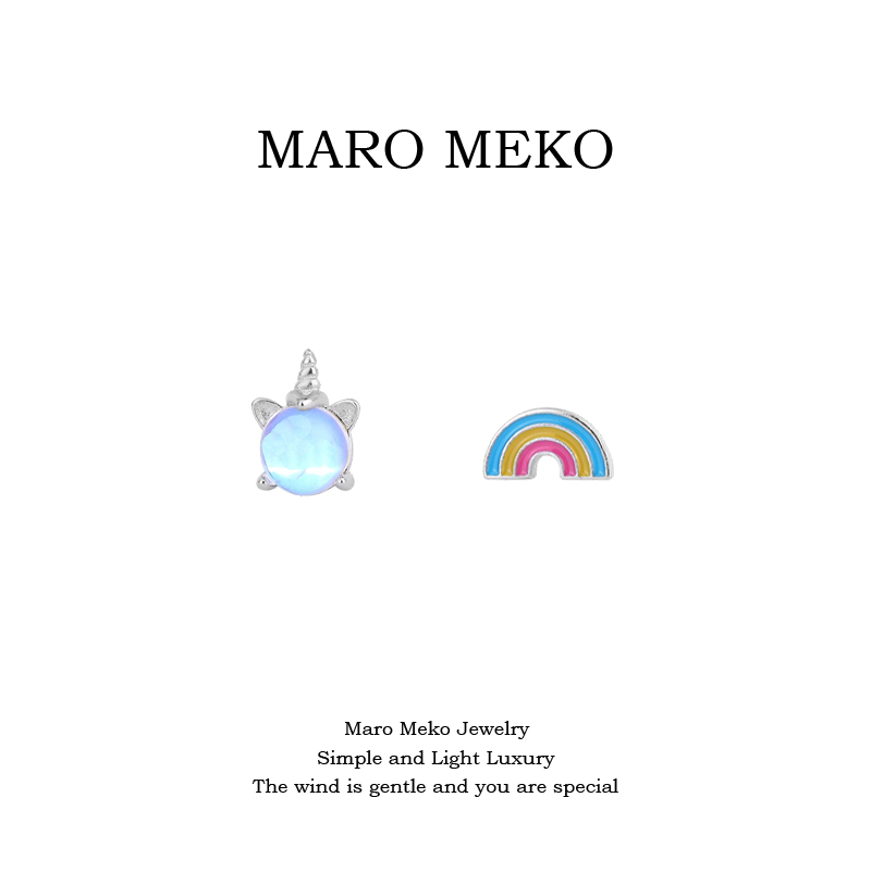 MaroMeko可爱彩虹独角兽耳钉