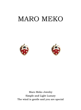Maro Meko迷你可爱红色草莓耳钉小巧精致甜美水果耳饰日常耳夹女