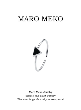 Maro Meko黑色三角形银戒指女时尚小众气质s925纯银指环气质开口