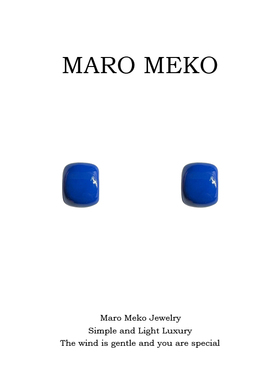 Maro Meko简约风蓝色耳钉气质精致大气耳环蚊香盘耳夹女无耳洞