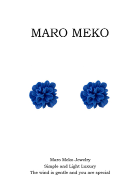 Maro Meko克莱因蓝花朵耳钉夸张蓝色小花耳环蚊香盘耳夹无耳洞女