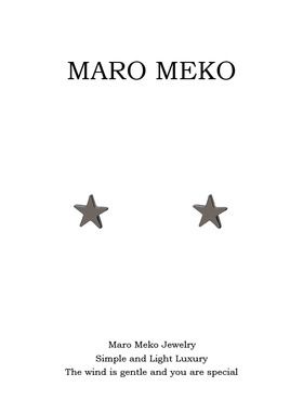 Maro Meko925银黑色小星星纯银耳钉简约小巧精致五角星耳饰耳夹女