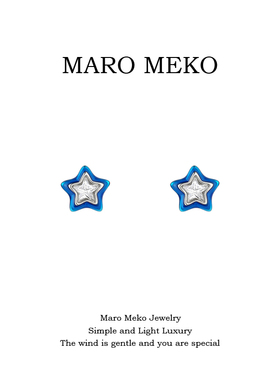 Maro Meko蓝色五角星耳钉小巧精致可爱星星耳饰2025新款夏季耳夹