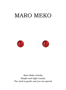 Maro Meko新年红色石榴石纯银耳钉养耳洞小巧精致本命年银耳饰女