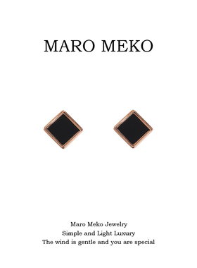 Maro Meko黑色方块耳钉法式复古轻奢高级感气质大气耳环方形耳夹