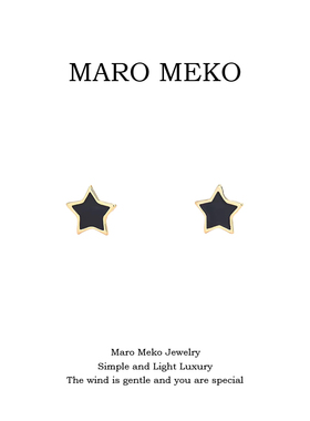 Maro Meko夏季清新黑色星星小耳钉女小巧精致五角星耳饰简约耳夹