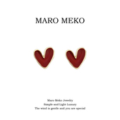 Maro Meko酒红色爱心耳钉港风复古心形耳饰轻奢高级感蚊香盘耳夹