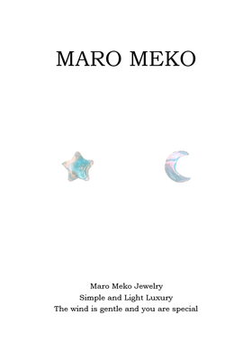 Maro Meko蓝色星月不对称耳钉女设计感小众星星月亮耳环气质耳夹