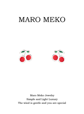 Maro Meko通体925银可爱迷你红色樱桃纯银耳钉拧螺丝精致水果耳饰