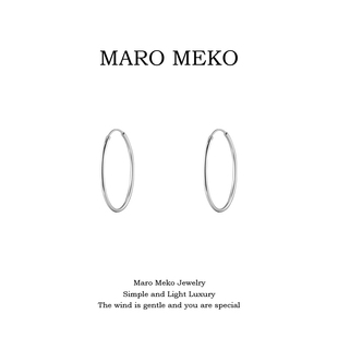 s925纯银素圈圆环耳圈女简约气质大气圆形圈圈银耳环方脸适合耳饰