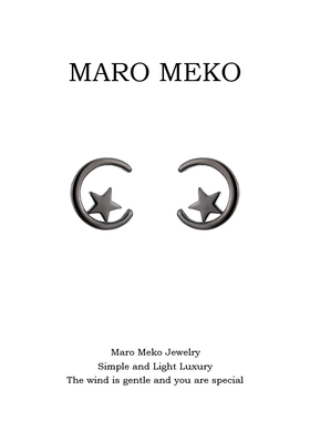 Maro Meko小众设计感黑色星月耳钉小巧精致简约星星月亮耳饰耳夹